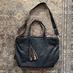 TUSHBABY Tote Diaper Bag - Black Faux Leather Large